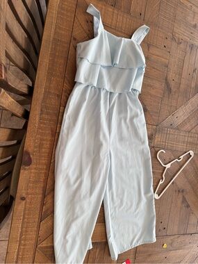 SHEIN Light Blue Ruffle Strap Romper Jumpsuit